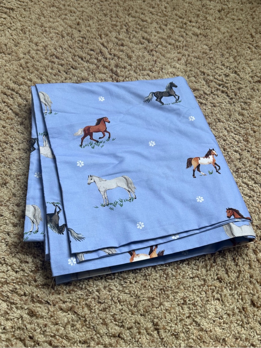 New Anthropologie organic percale cotton printed flat sheet queen full Horses